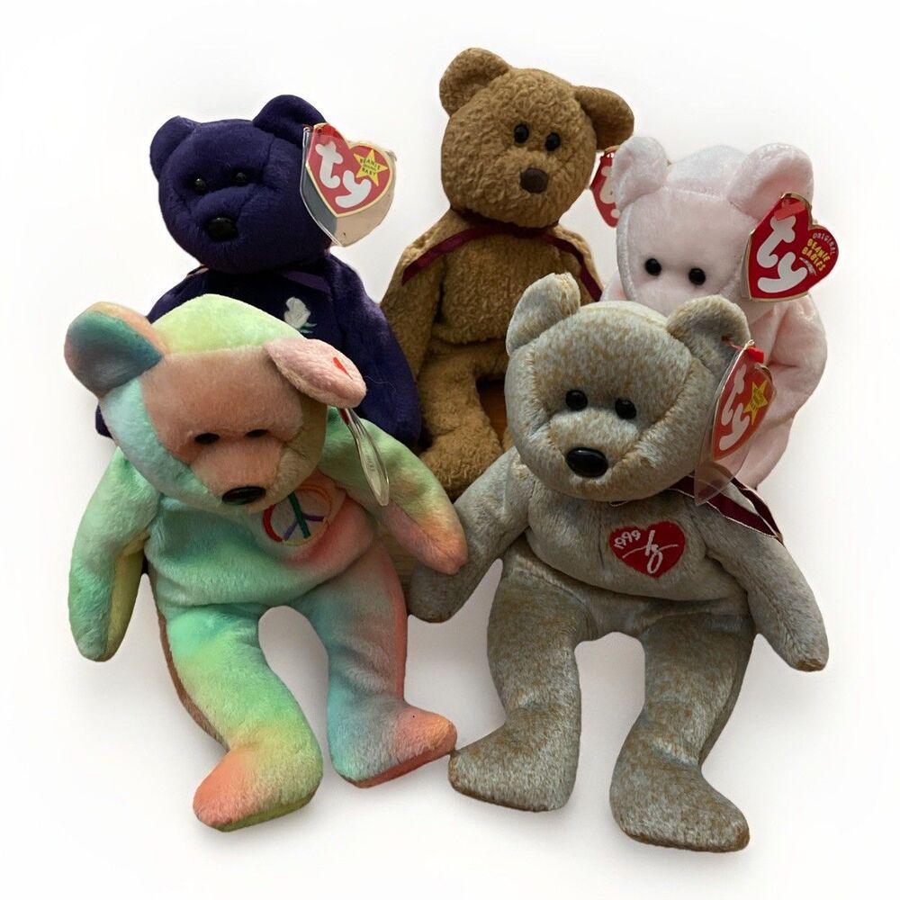 TY Lot of 5 1996-2004 Retired Bear Beanie Babies Princess Dear Curly